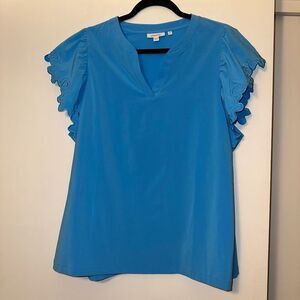 Chicos Women’s Turquoise Blue Lace Ruffle Sleeve Shirt Size 3.5 (18) EUC